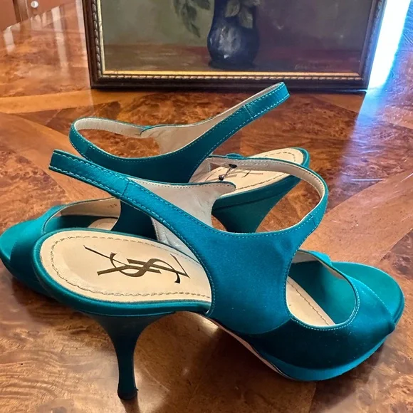 Yves Saint Laurent Blue Satin Slingback Heels